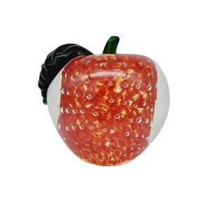 Lenox Art Glass Apple Paper Weight Controlled Bubbles Clear Red Teacher Gift